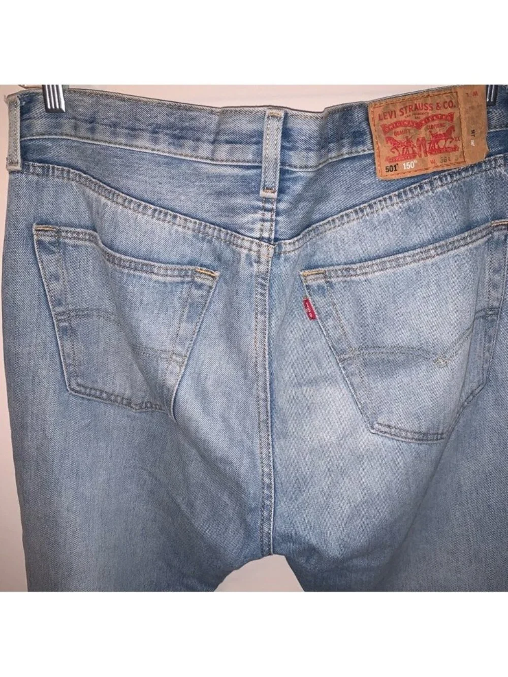 Levis 501 150th Jeans Mens 36x34 Blue Peace Sign Print Denim Button Fly Rare